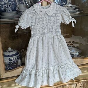 Vintage Hand smocked blue rosebud dress approx 4-5 25.5” sth